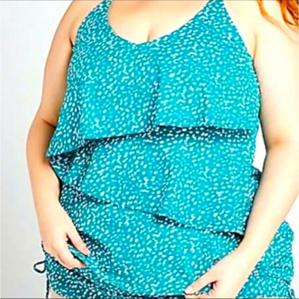 New Lane Bryant Swim by Cacique Teal Tiered Tankini Swim Top